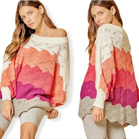 Andree by Unit Coral Colorblock Dolman Sleeve Oversized Sweater Size 1X - Picture 1 of 10